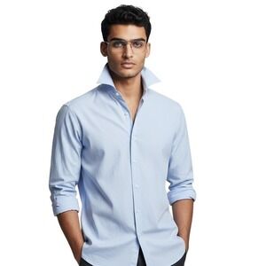 Lauren Ralph Mens Light Blue Slim Fit Stretch Dress Shirt 16.5 36/37 Black Label